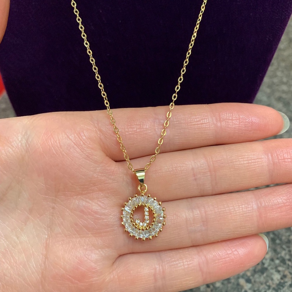 New 18K gold “ J “ CZ Diamond necklace